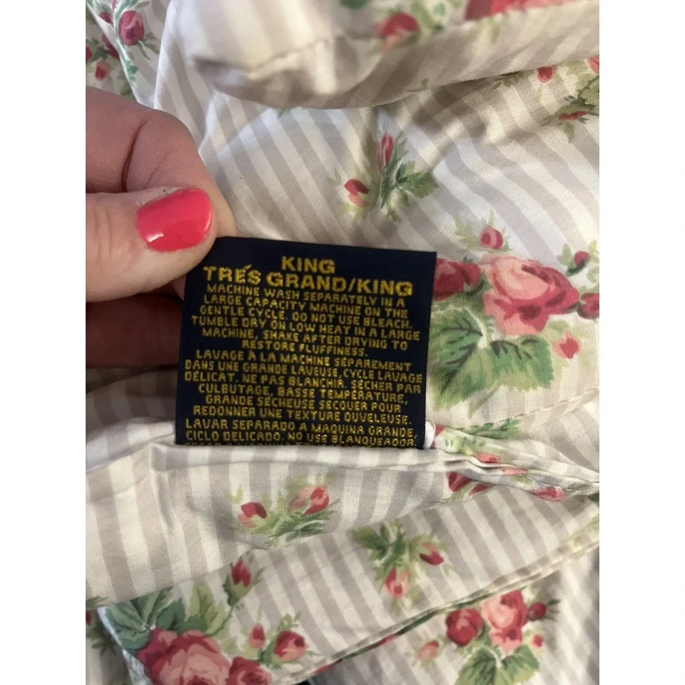 RARE Ralph Lauren Emma Striped King Comforter & 2 Ruffle Shams Floral Bedroom